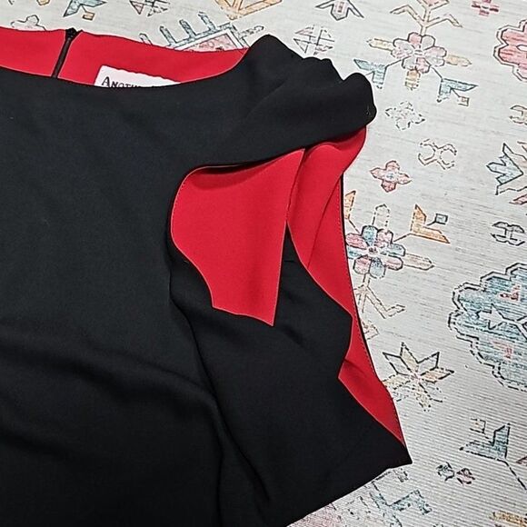 Vintage Black Dress Goth Witchcore Red Peekabo Black Sash Tie Flouce Sleeve - Picture 6 of 9